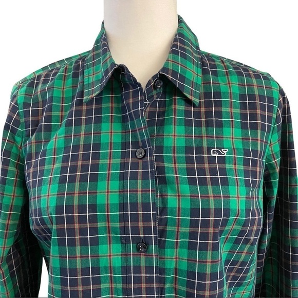 Vinyard Vines Women's Green Plaid Long Sleeve Casual Button Down Dress Shirt - Picture 2 of 10